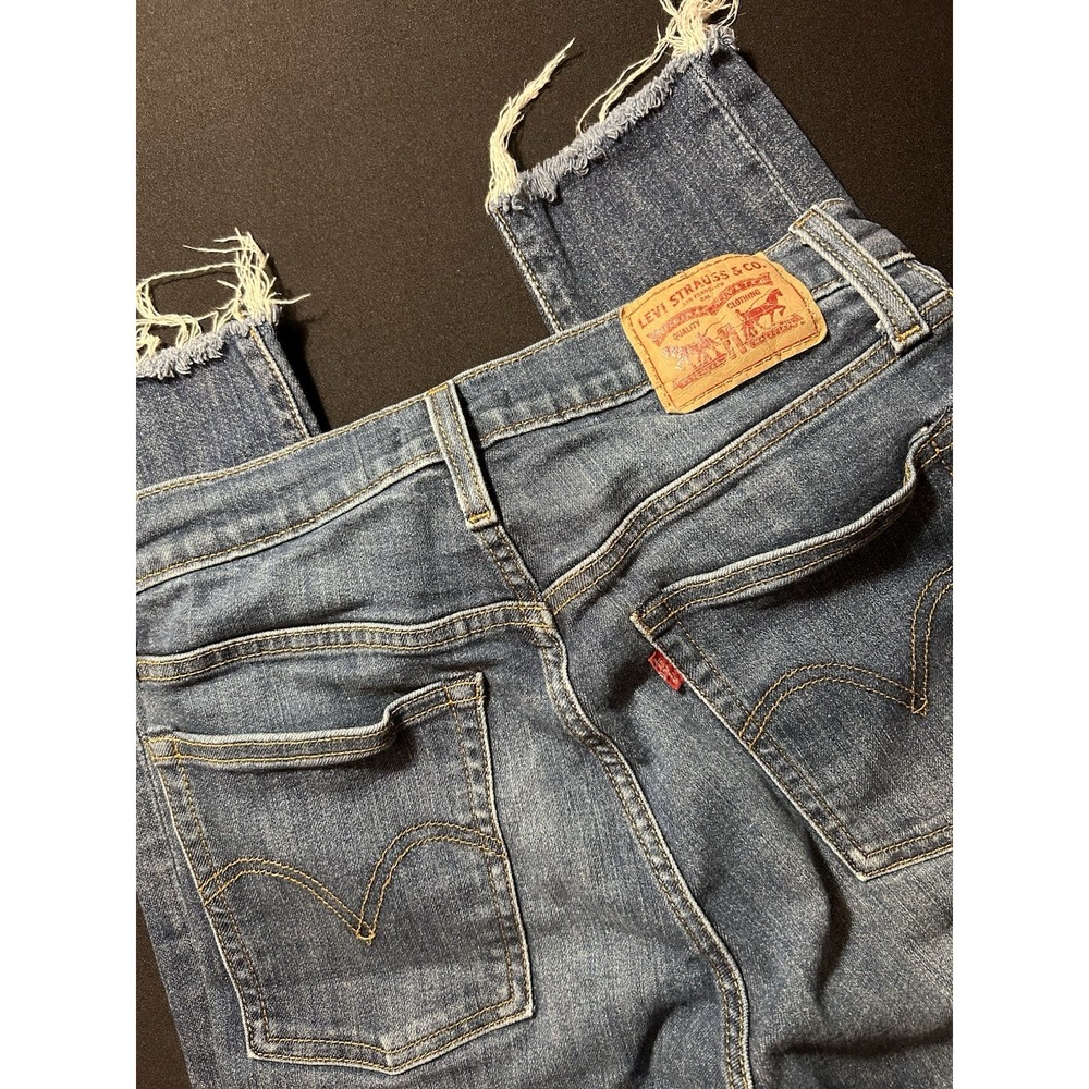 Levi's Women's Wedgie Skinny Jeans Raw Hem Button Fly Blue Stretch Size 27